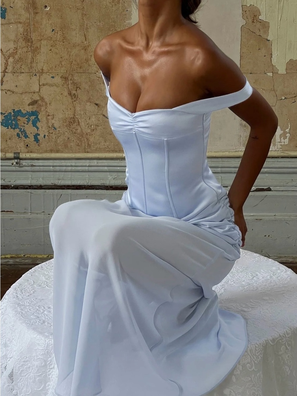 Princess Polly Off-Shoulder Corset Maxi Dress - Light Blue